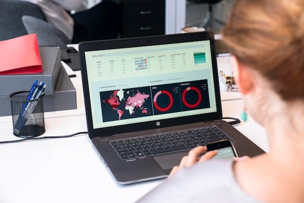 A dashboard displaying real-time data analytics for an omnichannel retail operation. The dashboard shows various metrics such as website traffic, in-store foot traffic, customer demographics, sales trends, and popular product categories. The design is clean, modern, and visually informative.