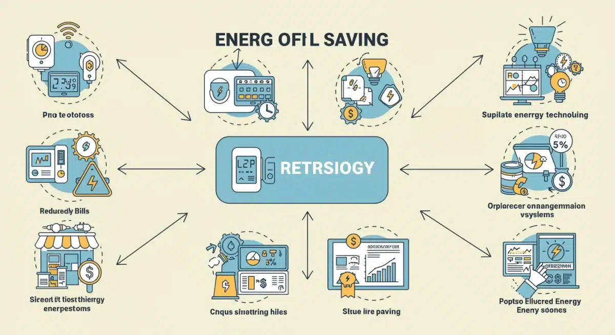 Infographic displaying energy-saving technologies for retail stores.