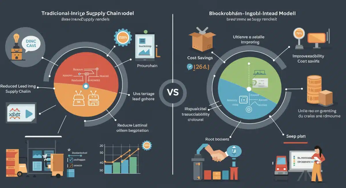 Infographic comparing traditional and blockchain supply chain models