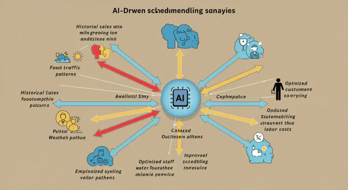 Infographic showing data points analyzed by AI for optimized scheduling.