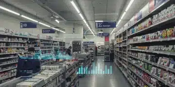 AI-powered scheduling interface optimizing employee shifts in a modern retail setting.