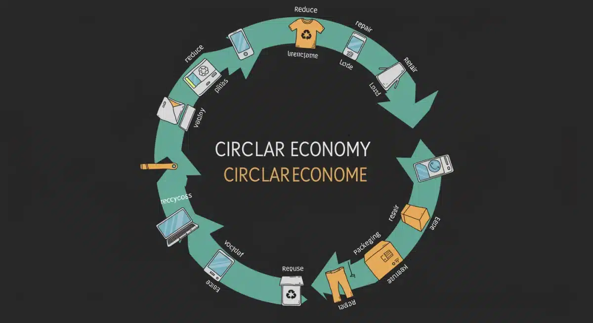 Artistic depiction of the circular economy with product lifecycle stages