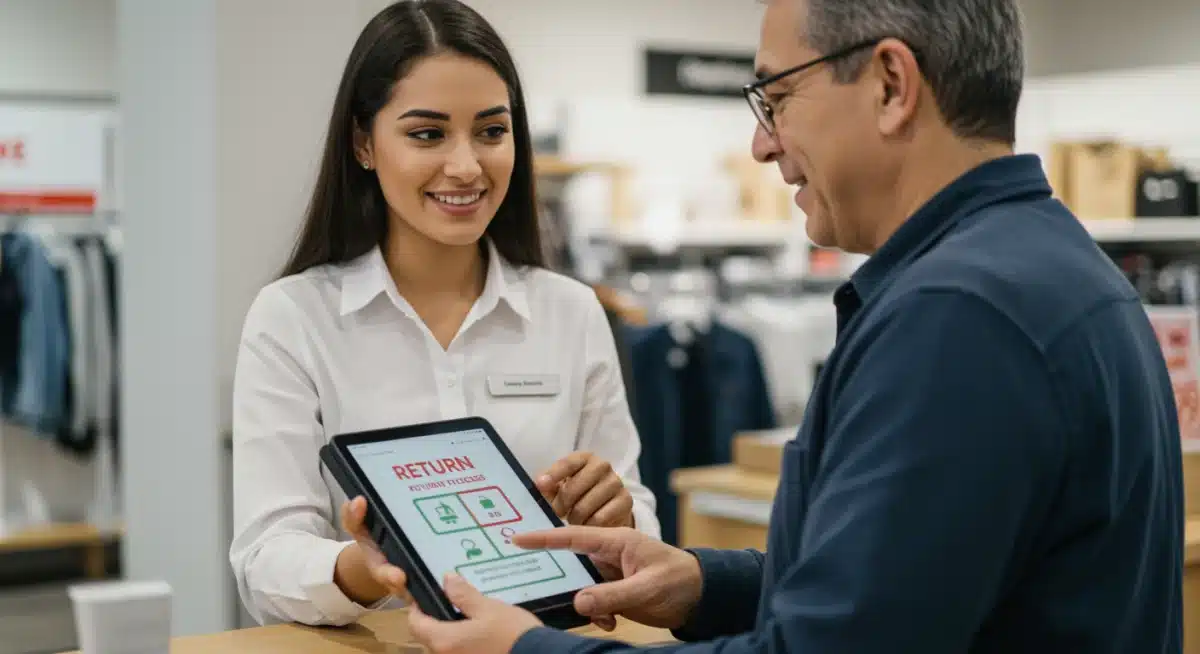Customer service agent helping a customer with a return