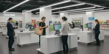 Futuristic retail checkout with diverse digital payment options