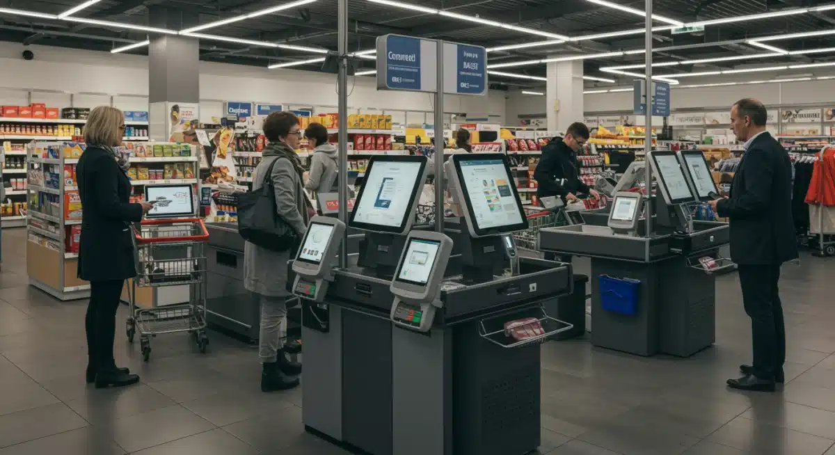 Shoppers utilizing mobile and contactless payments at self-checkout