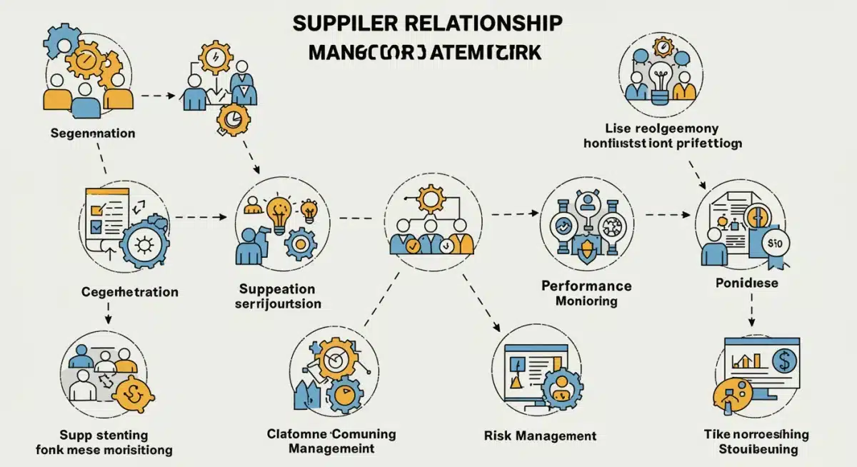 Infographic detailing the components of an effective Supplier Relationship Management framework.