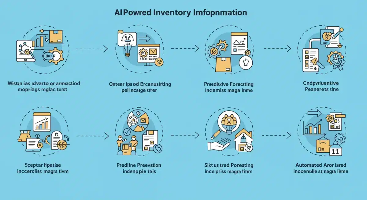 Infographic showing steps of AI inventory implementation and benefits