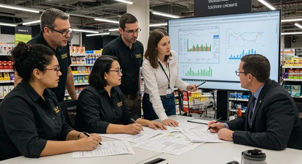 Retail team collaborating on workforce management and scheduling data.