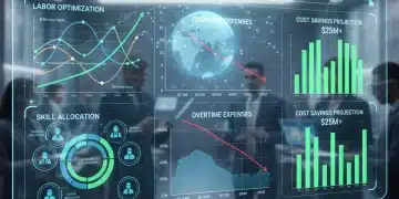 Digital dashboard showing predictive labor scheduling analytics and overtime cost reduction.