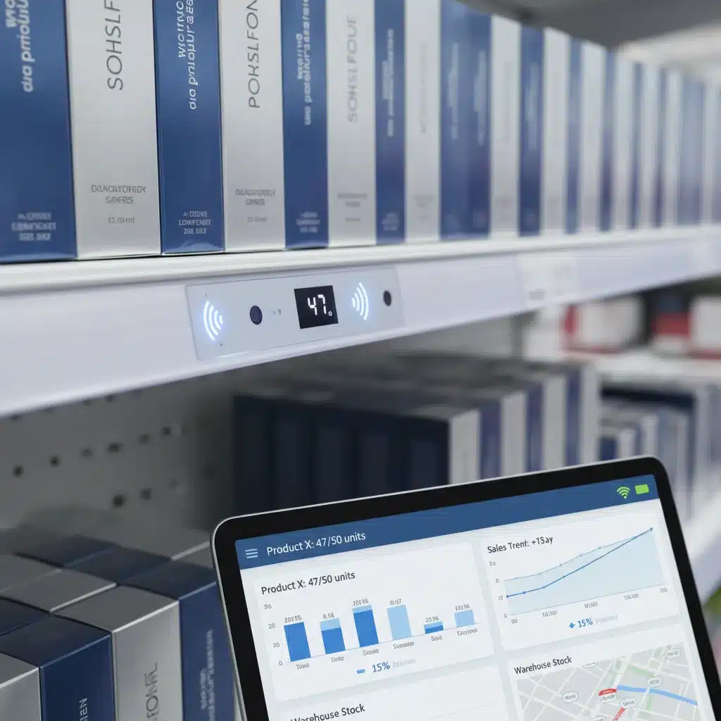 Smart shelf sensor monitoring inventory levels in real-time for efficient stock management.