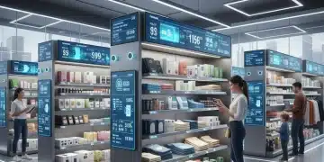 Smart shelves in a modern US retail store, showcasing IoT technology boosting sales.