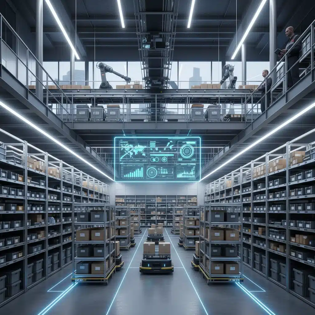 Automated warehouse logistics demonstrating advanced inventory management and streamlined supply chain operations.