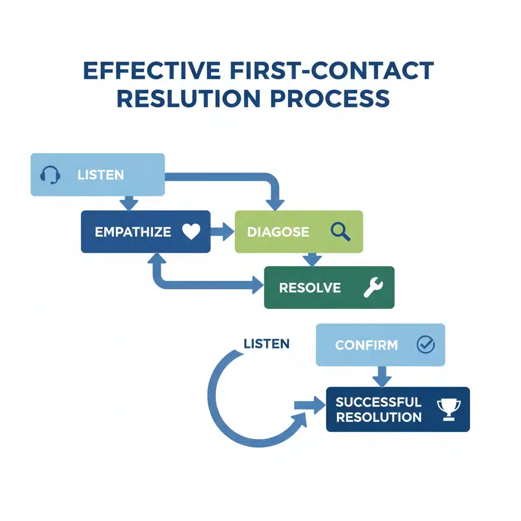 Flowchart demonstrating an effective first-contact resolution process for customer service.