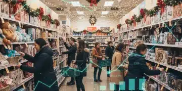 Optimized product display in a bustling holiday retail store, showing data-driven merchandising in action.