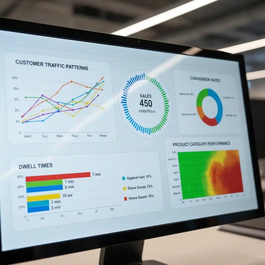 Retail analytics dashboard showing sales data and customer behavior insights for merchandising decisions.