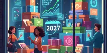 Illustration of retail subscription boxes and rising revenue graphs, symbolizing growth