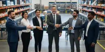 Diverse suppliers collaborating with retail executives in a supply chain setting.