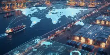 Global supply chain network with digital overlay, symbolizing resilience