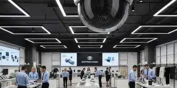 High-tech surveillance camera monitoring retail store for loss prevention