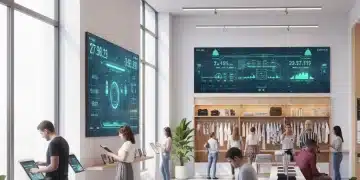 Modern retail store interior showcasing energy-efficient lighting and smart building technology.